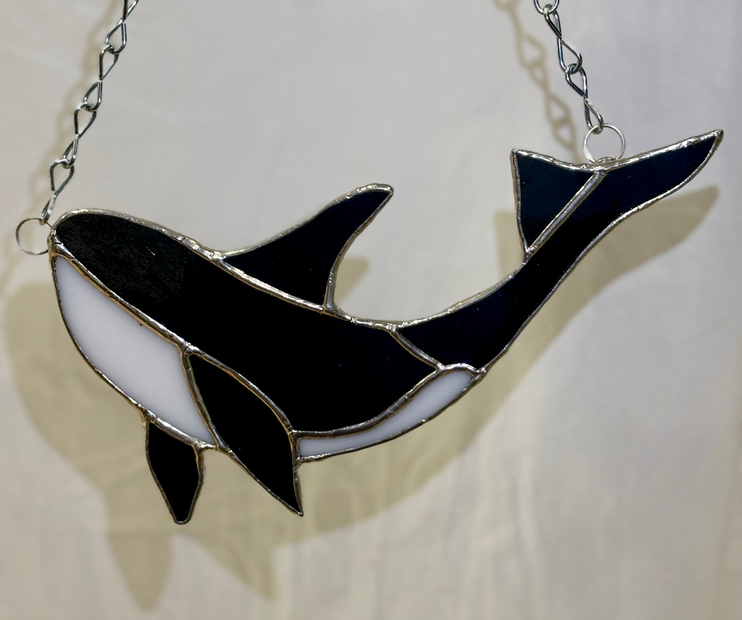 Orca Stained Glass Hanging Panel