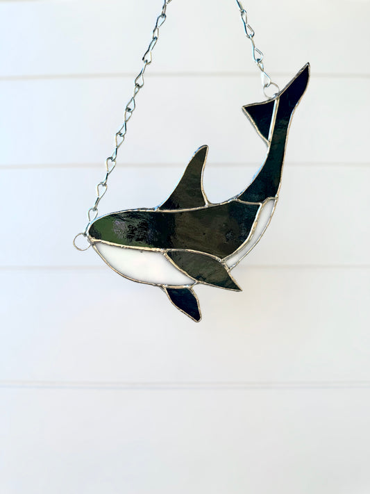 Orca Stained Glass Hanging Panel