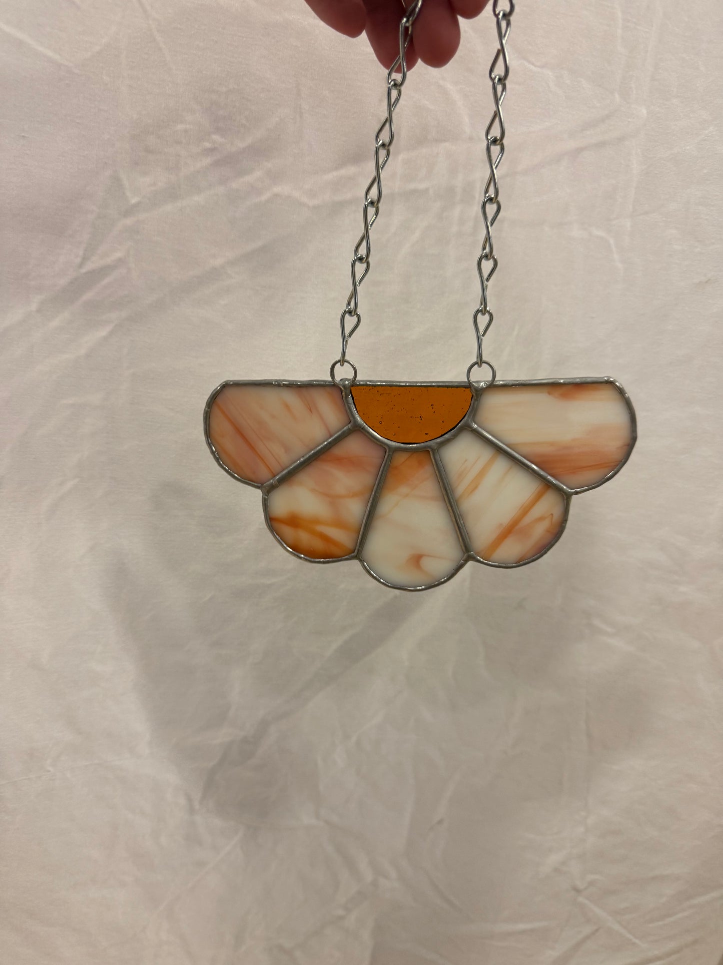 Orange Half Flower Stained Glass Hanging Panel