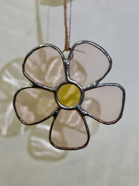 Light Pink Flower Stained Glass Hanging Piece