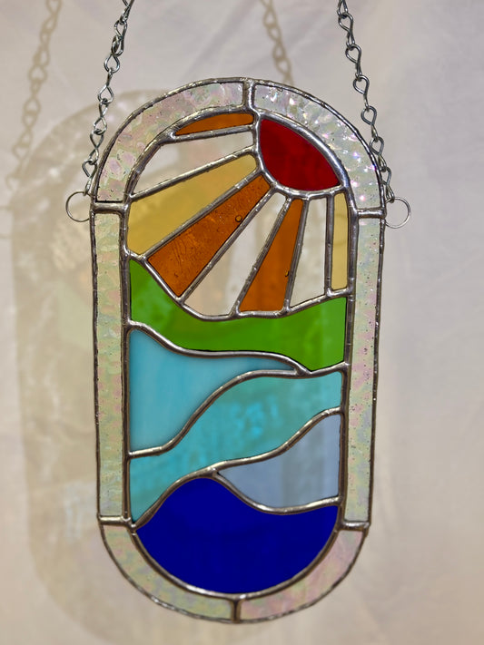 Sunshine Landscape Stained Glass Hanging Panel