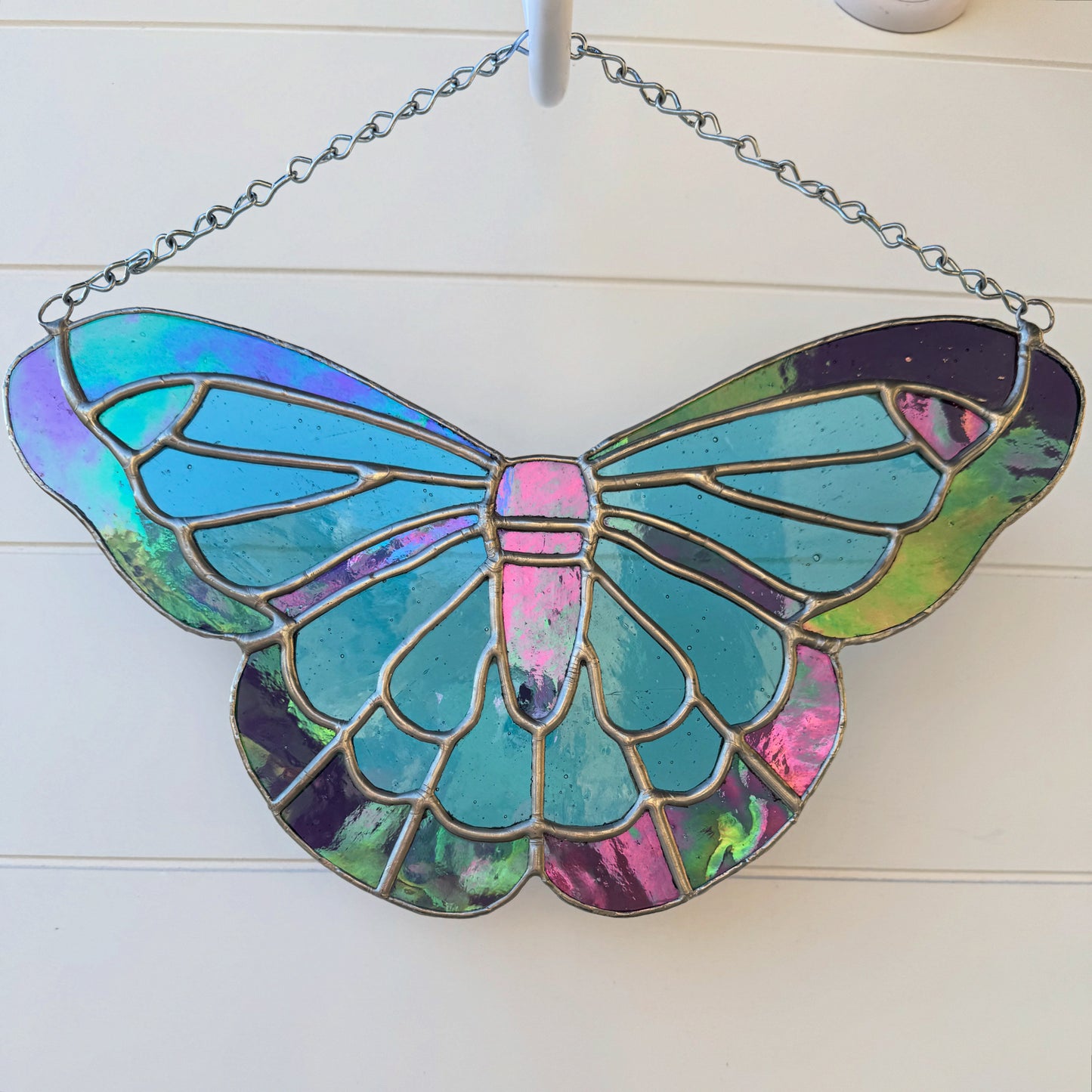 Blue and Purple Butterfly Stained Glass Hanging Panel