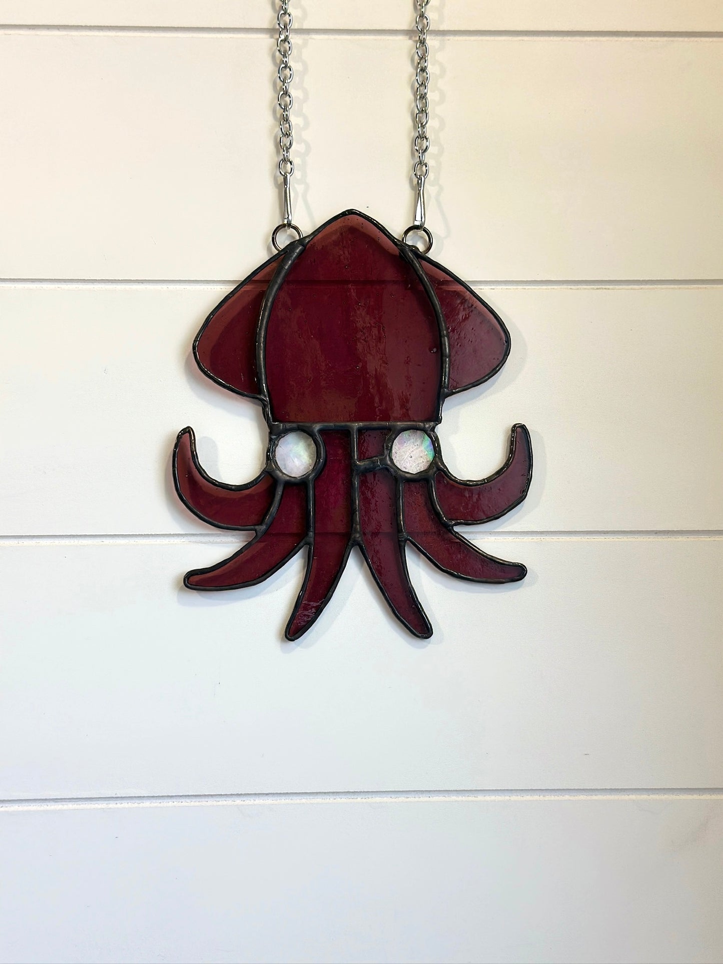 Purple Squid - Stained Glass Hanging Panel