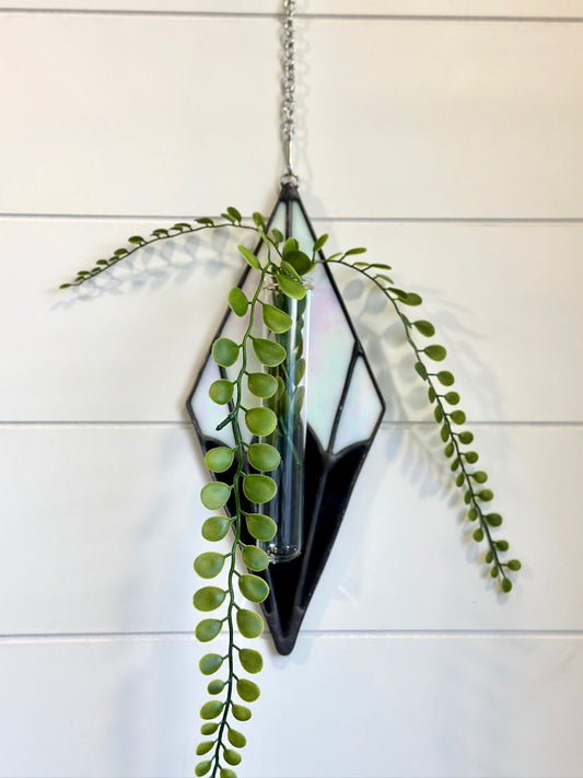 Dark Blue Art Deco Propagation Station - Stained Glass Panel